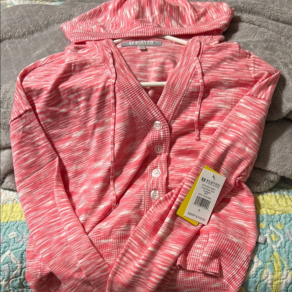 EleVen by Venus Williams Heathered Pink Cardigan Sweater